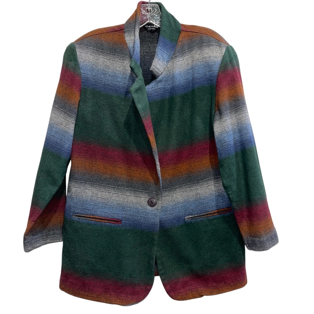 Vintage Chad Stevens Striped Blazer Jewel Tones Made in USA Medium Large Jacket